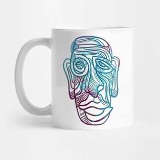 Abstract face line drawing in blues and purples Mug